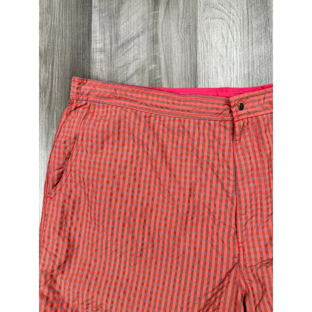 Peter Millar Seersucker Gingham Swim Trunks Red/Gray — Size 2XL